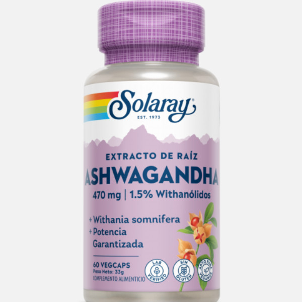 SOLARAY Ashwagandha-60 VegCaps. Apto Para Veganos. Sin Gluten.