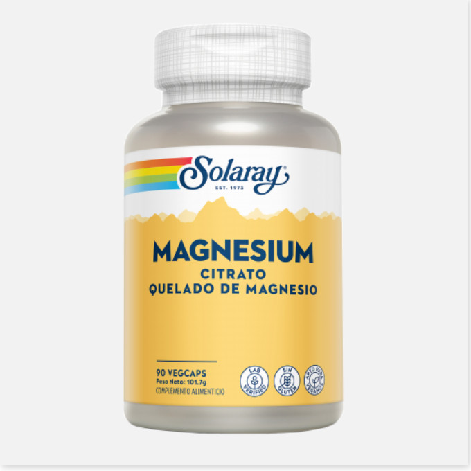 SOLARAY Magnesium Citrate- 90 VegCaps. Sin Gluten. Apto Para Veganos