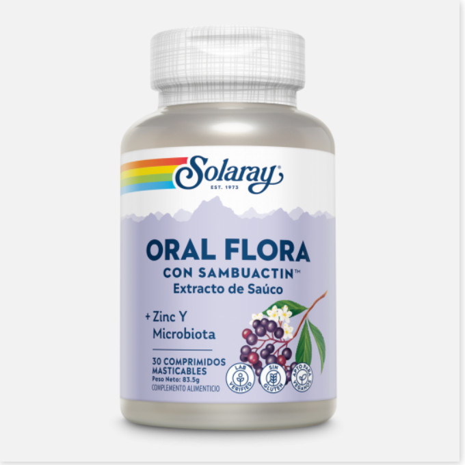 SOLARAY Oral Flora Con Sambuactin(™) - 30 Comp.Masticables. Sin Gluten. Apto Para Veganos. Sabor Saúco.