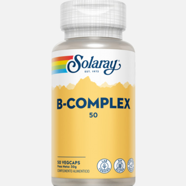 SOLARAY B Complex 50- 50 VegCaps. Sin Gluten. Apto Para Veganos