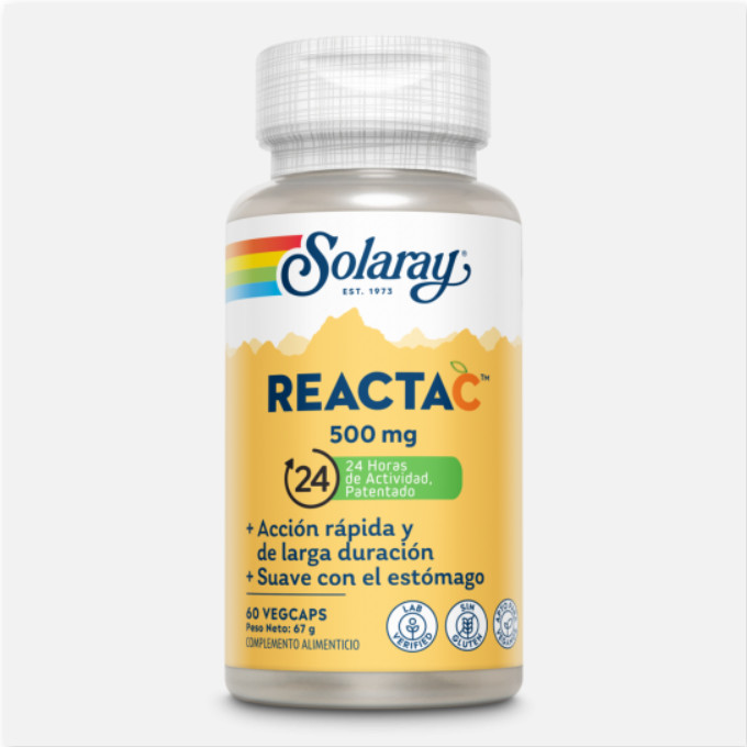 SOLARAY Reacta C™- 500 Mg-60 VegCaps. Sin Gluten. Apto Para Veganos