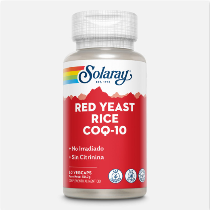 SOLARAY Red Yeast Rice Plus Q10-60 VegCaps. Sin Gluten. Apto Para Veganos