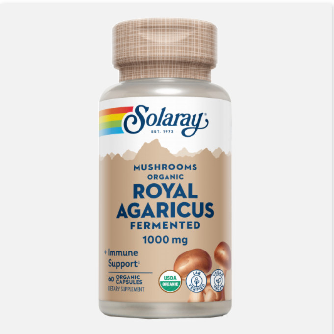 SOLARAY Royal Agaricus (Champiñon Del Sol) 500 Mg-60 VegCaps. Sin Gluten, Apto Para Veganos.