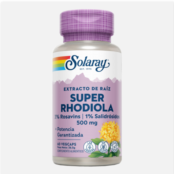 SOLARAY Super Rhodiola-60 VegCaps. Sin Gluten. Apto Para Veganos
