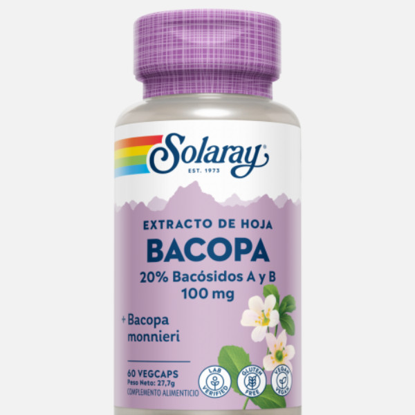 SOLARAY Bacopa-60 VegCaps. Apto Para Veganos. Sin Gluten.