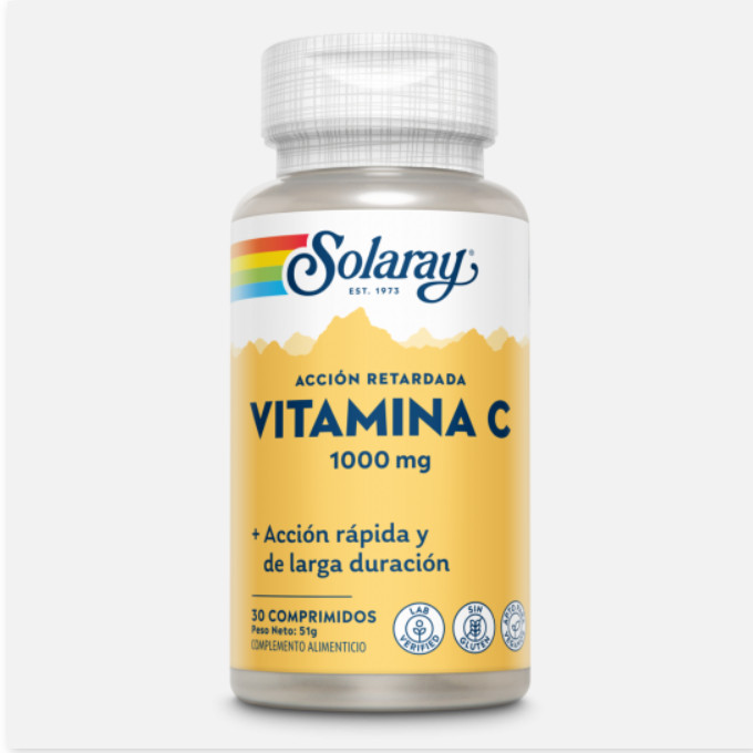 SOLARAY Small Vit. C 1000 Mg- 30 Comprimidos A/R. Sin Gluten. Apto Para Veganos