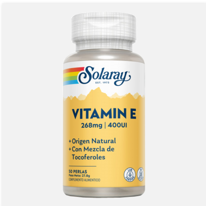 SOLARAY Vitamina E 400 UI- 50 Perlas. Sin Gluten.