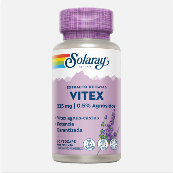 SOLARAY Vitex (Sauzgatillo)- 60 VegCaps- Sin Gluten. Apto Para Veganos.