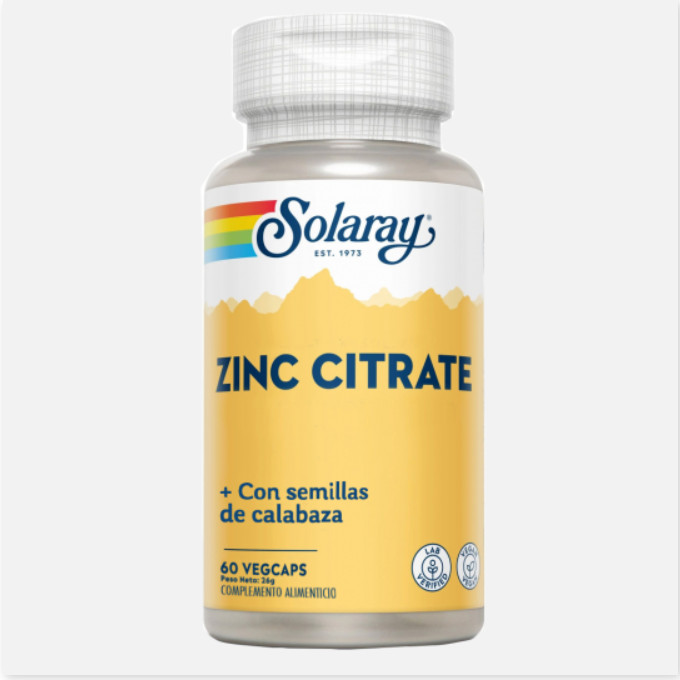 SOLARAY Zinc (25)+ Semilla Calabaza -60 VegCaps. Sin Gluten. Apto Para Veganos.