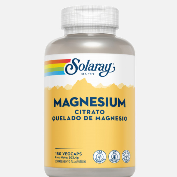 SOLARAY Big Magnesium Citrate - 180 VegCaps. Sin Gluten. Apto Para Veganos