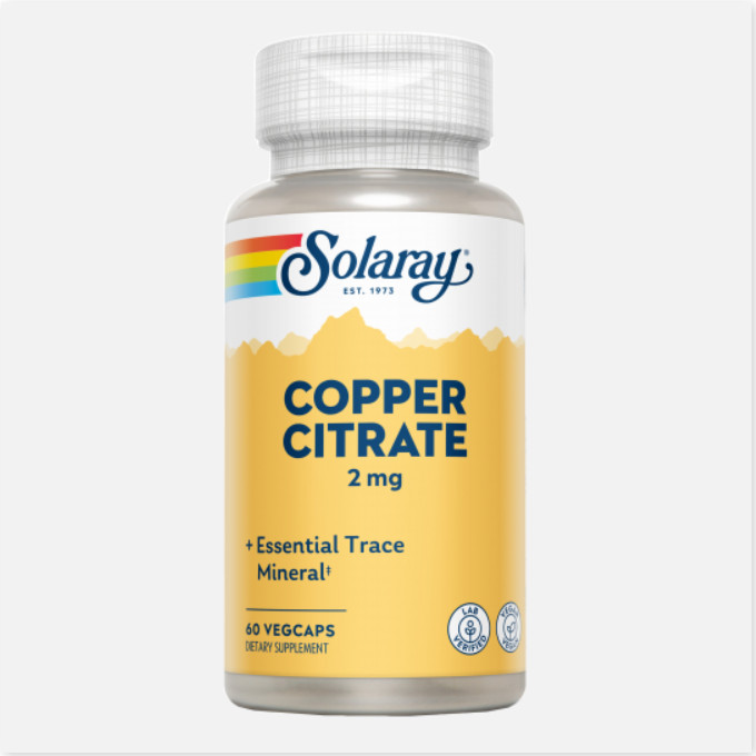 SOLARAY Copper Citrate- 60 VegCaps. Apto Para Veganos