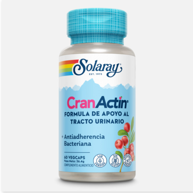 SOLARAY CranActin®- 60 Vegcaps. Sin Gluten. Apto Para Veganos
