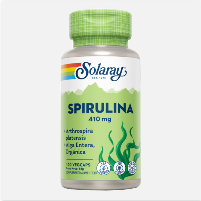 SOLARAY Espirulina-100 VegCaps. Sin Gluten. Apto Para Veganos