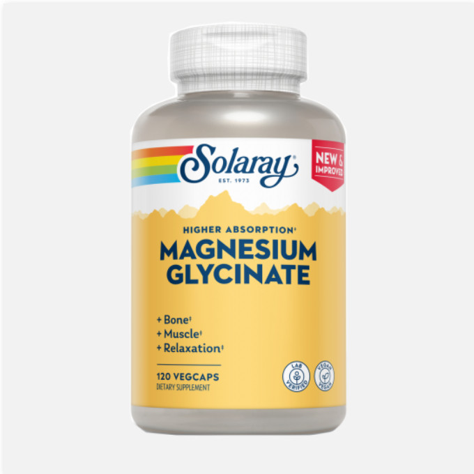 SOLARAY Glycinate Magnesio - 120 Vegcaps. Sin Gluten. Apto Para Veganos