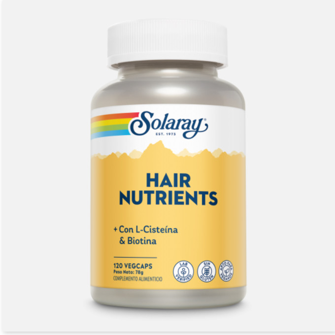 SOLARAY Hair Nutrients - 120 Vegcaps. Sin Gluten. Apto Para Veganos