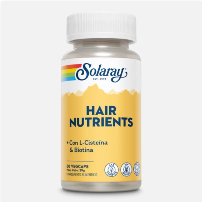 SOLARAY Hair Nutrients - 60 Vegcaps.Apto Para Veganos, Sin Gluten.