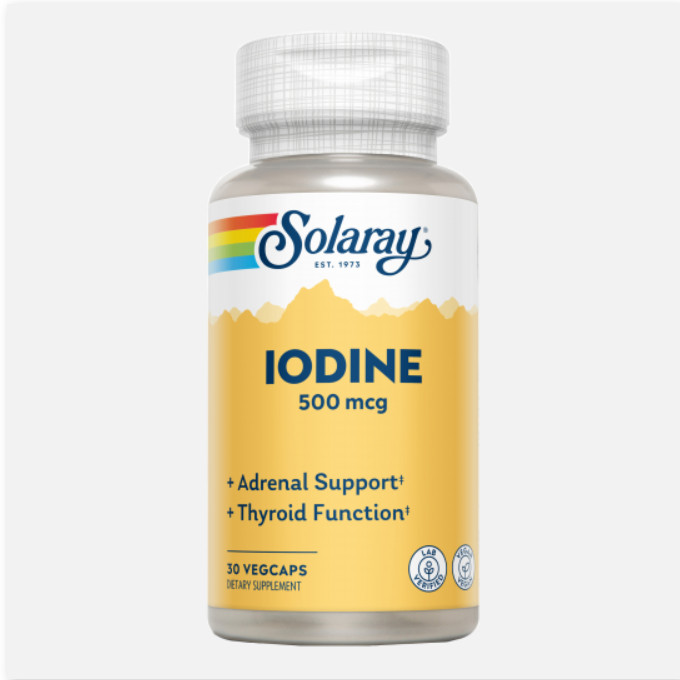 SOLARAY Iodine 500 Mcg- 30 Vegcaps. Apto Para Veganos.
