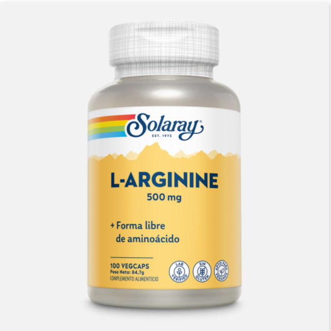 SOLARAY L-Arginine 500 Mg- 100 VegCaps.Sin Gluten. Apto Para Veganos