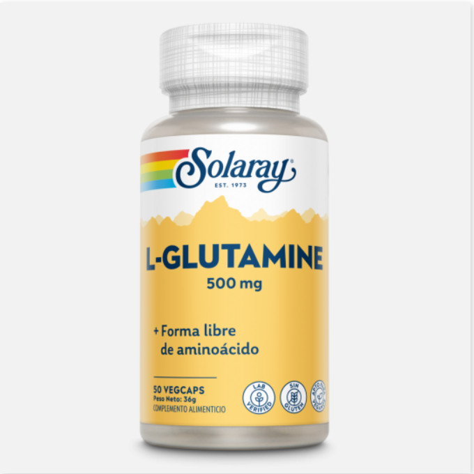 SOLARAY L-Glutamine 500 Mg- 50 VegCaps. Sin Gluten. Apto Para Veganos