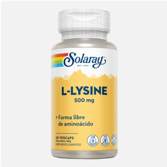 SOLARAY L-Lysine 500 Mg- 60 Vegcaps. Sin Gluten. Apto Para Veganos