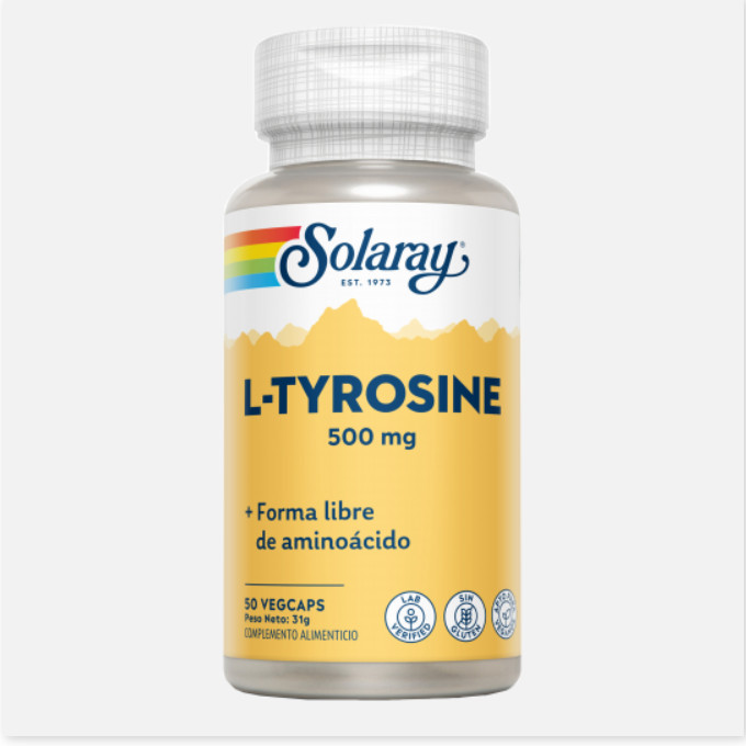 SOLARAY L-Tyrosina 500 Mg- 50 VegCaps. Sin Gluten. Apto Para Veganos