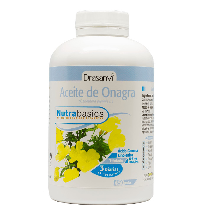 DRASANVI nutrición deportiva, alimentación bio y cosmética ecológica Aceite de Onagra 500 mg 450 Perlas Nutrabasics Drasanvi