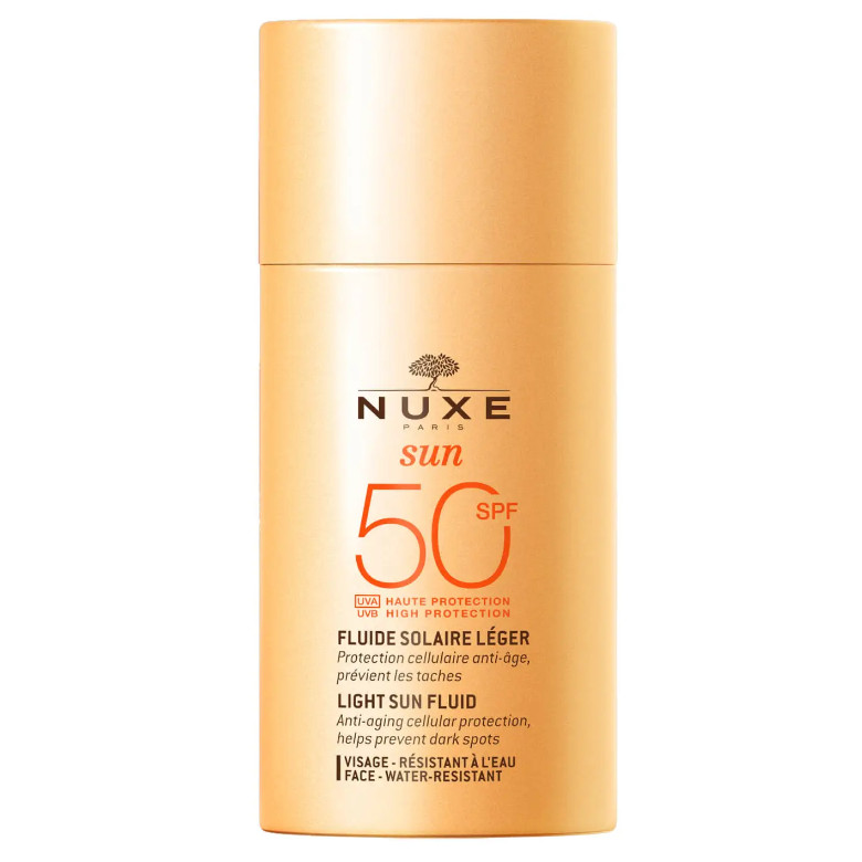 NUXE Cosmética de Origen natural Fluido Solar Ligerio Alta Protección SPF50 rostro, NUXE Sun 50ml Protección celular antiedad. Previene la aparición de manchas. Todas las pieles.