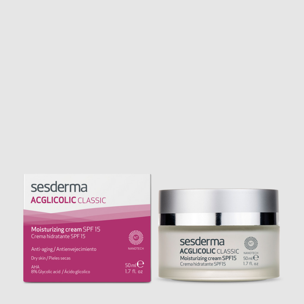 SESDERMA dermocosmetica Nanotech Listening to your skin ACGLICOLIC Classic crema hidratante SPF 15