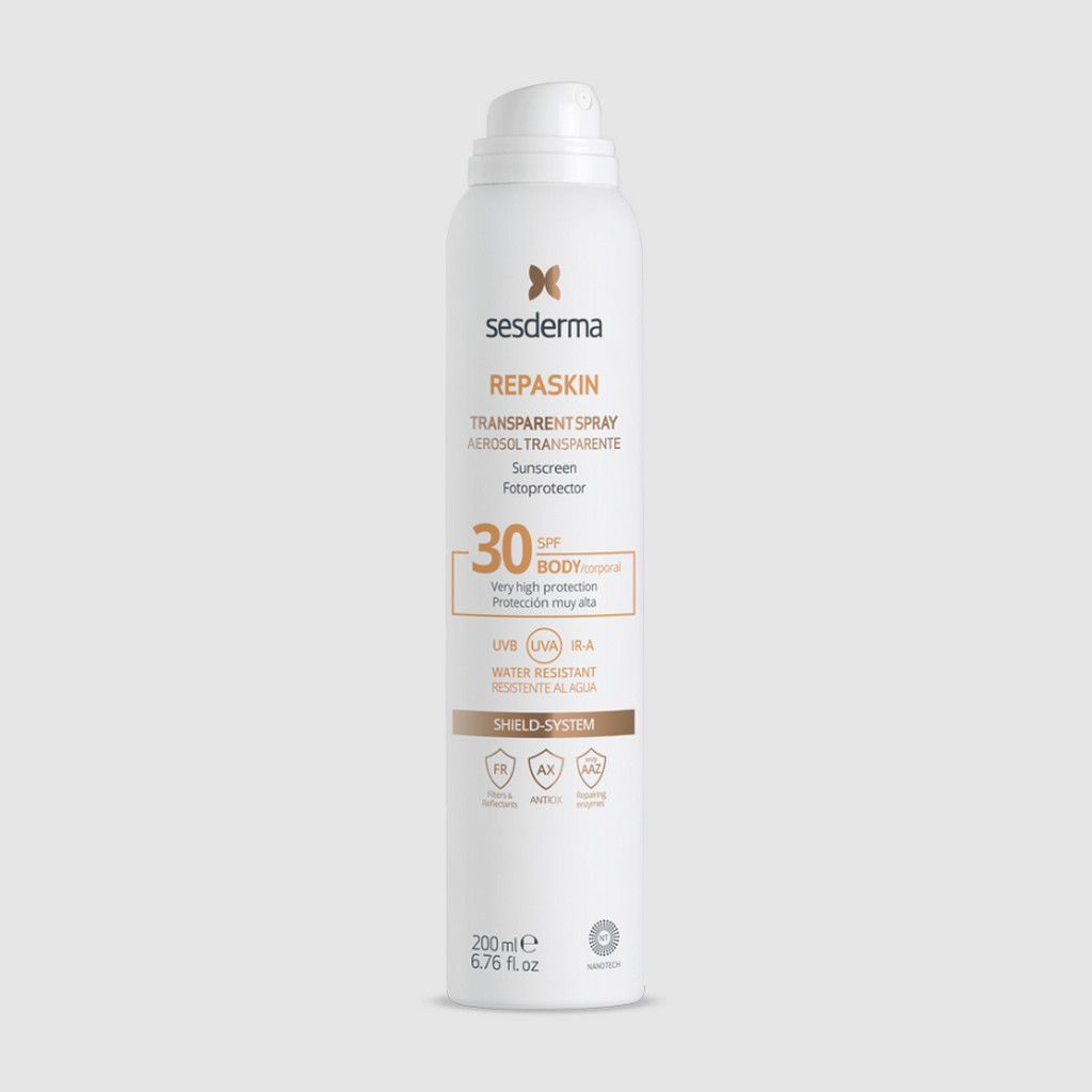 SESDERMA dermocosmetica Nanotech Listening to your skin REPASKIN Aerosol transparente SPF 30