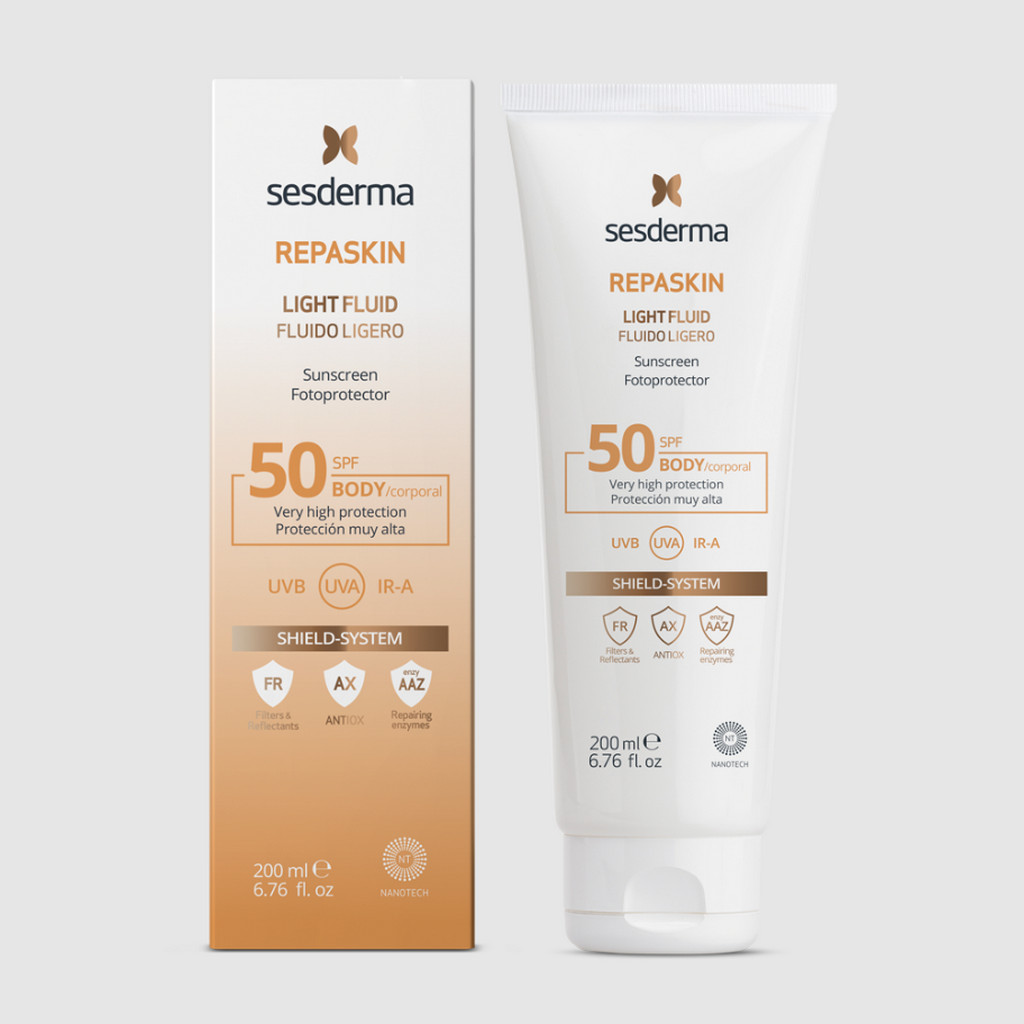 SESDERMA dermocosmetica Nanotech Listening to your skin REPASKIN Fluido ligero corporal SPF50