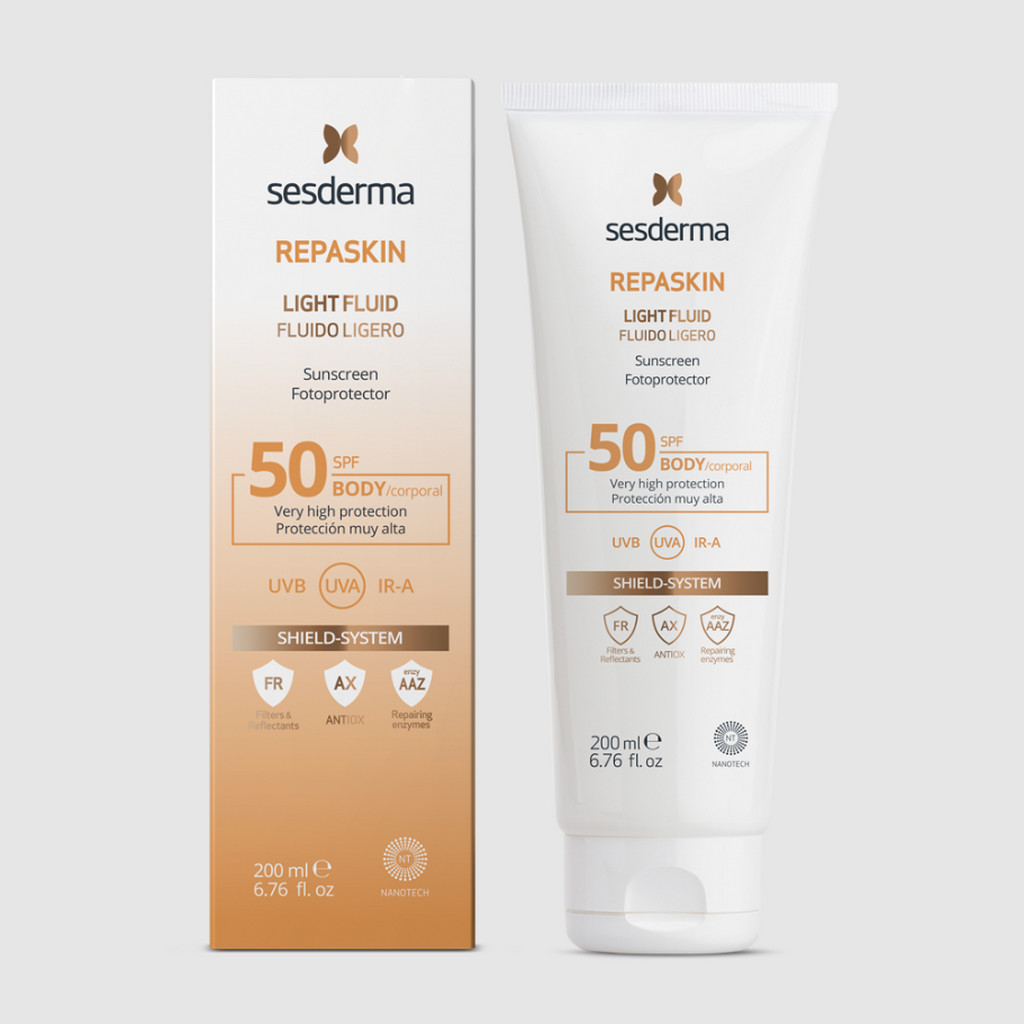 SESDERMA dermocosmetica Nanotech Listening to your skin REPASKIN Fluido ligero corporal SPF50