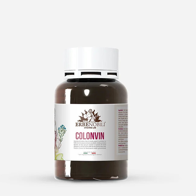 TERPENIC LABS colonvin Complemento alimenticio a base de extractos de plantas en particular con Psilio y Lino que ejercen una acción emoliente y calmante sobre el sistema digestivo, con Agar agar para favorecer la regularidad del tránsito intestinal y el volumen normal de heces y extractos de Anís Verde, Hinojo y Jengibre que favorecen la motilidad gastrointestinal.