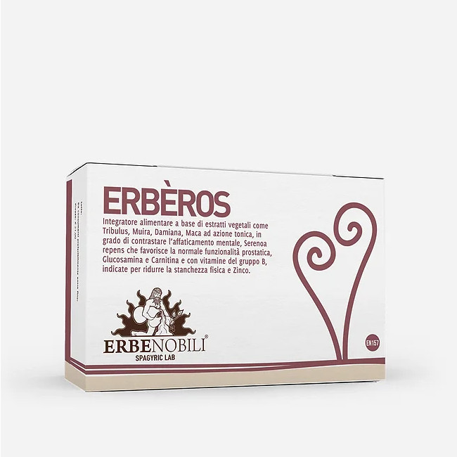 TERPENIC LABS erbèros Complemento alimenticio a base de extractos vegetales como Tribulus, Muira, Damiana, Maca de acción tónica, capaz de contrarrestar la fatiga mental, Serenoa repens que favorece la función prostática normal, Glucosamina y Carnitina y con Vitaminas B, indicado para reducir la fatiga física y Zinc.