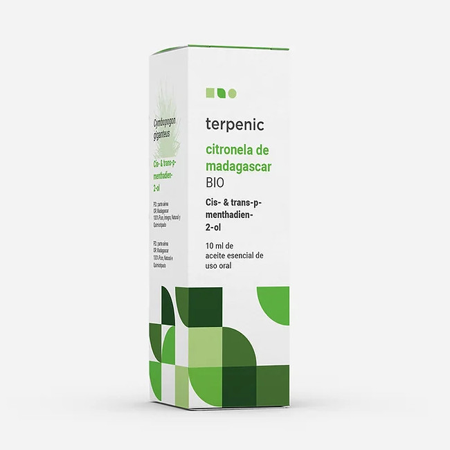 TERPENIC LABS ae citronela de madagascar Cymbopogon giganteus Cis-y trans-p-mentha- dien-2-ol Aceite esencial BIO de uso oral