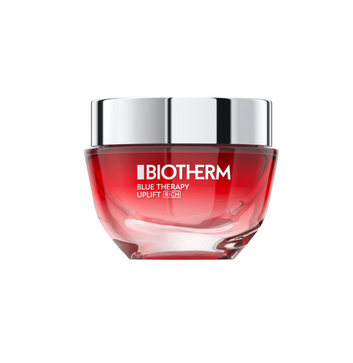 Biotherm regenera la piel. Life Plankton | Fermogenesis™ | Retinol BLUE THERAPY RED ALGAE UPLIFT RICH CREAM Crema antiedad de día para pieles secas.
