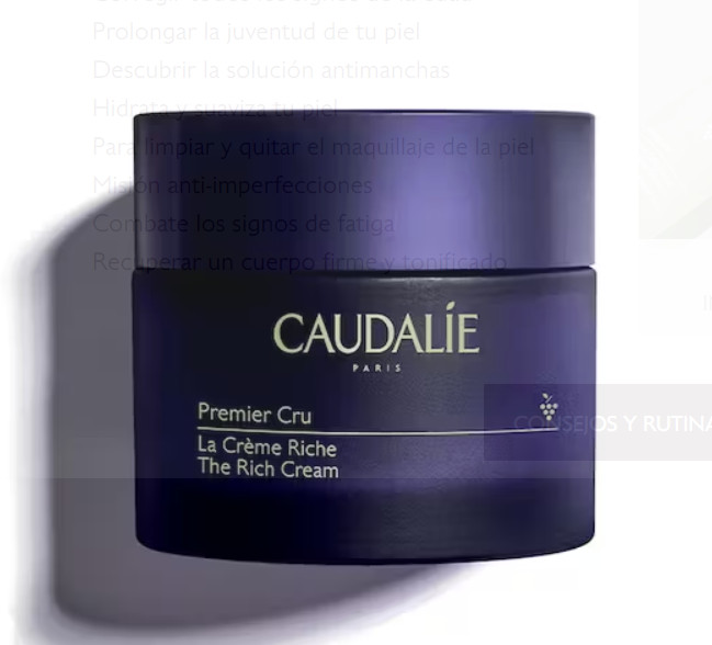 CAUDALIE los beneficios de la vid para el tratamiento y cuidado de la piel. Premier Cru La Crema Riche antiedad global