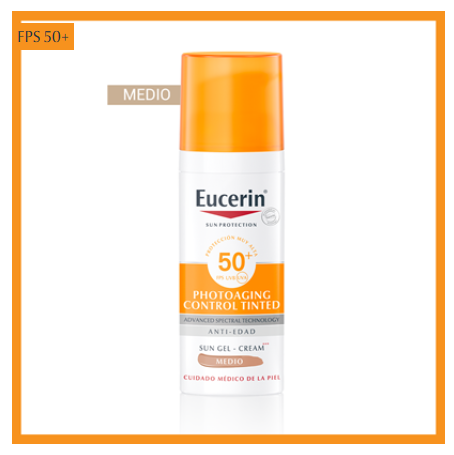 Eucerin productos dermocosméticos que cuidan la piel Eucerin Sun Photoaging Control FPS 50+ con color tono medio