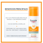 Eucerin productos dermocosméticos que cuidan la piel Sun Face Oil Control FPS 50+ con color tono medio