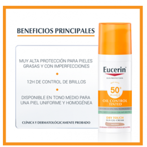 Eucerin productos dermocosméticos que cuidan la piel Sun Face Oil Control FPS 50+ con color tono medio