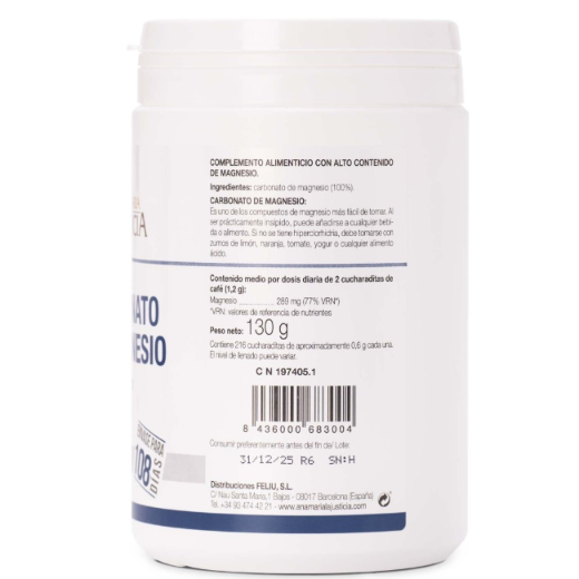 Ana María Lajusticia nutrientes, cuidado y conservación de la salud CARBONATO DE MAGNESIO (130 gr) - Polvo