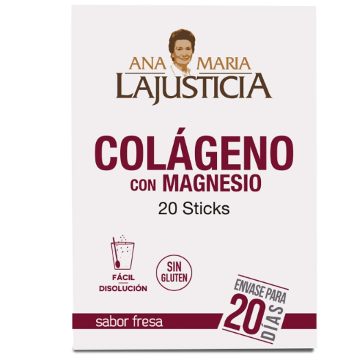 Ana María Lajusticia nutrientes, cuidado y conservación de la salud COLAGENO CON MAGNESIO Sabor fresa (20 sticks)
