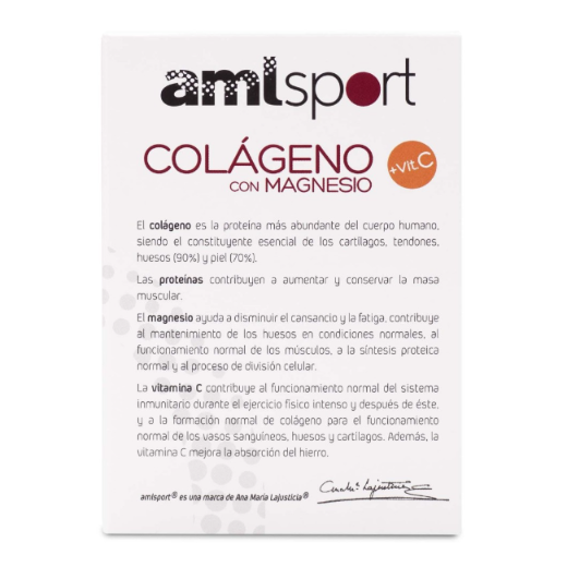 Ana María Lajusticia nutrientes, cuidado y conservación de la salud COLAGENO CON MAGNESIO + VIT.C Sabor fresa (20 sticks) AMLSPORT