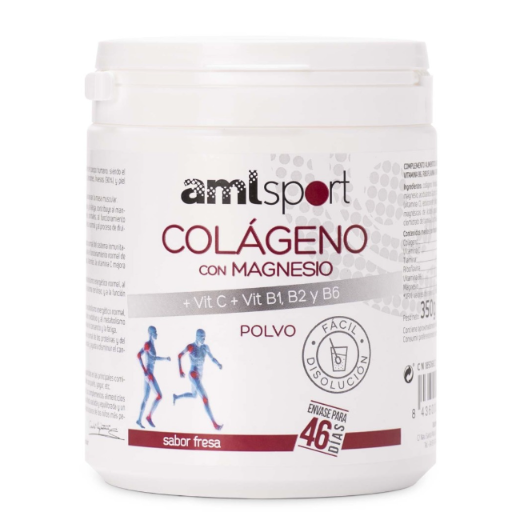 Ana María Lajusticia nutrientes, cuidado y conservación de la salud COLAGENO CON MAGNESIO + VIT.C + VIT.B1.B2.B6 Sabor fresa (350 gr) - Polvo AMLSPORT