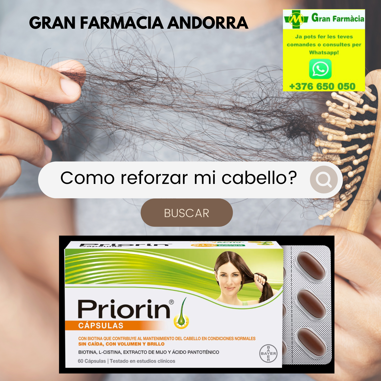 Comprar Priorin® Cápsulas de BAYER en GRAN FARMACIA ANDORRA. Tratamiento para la caída y salud del cabello fórmula con Biotina