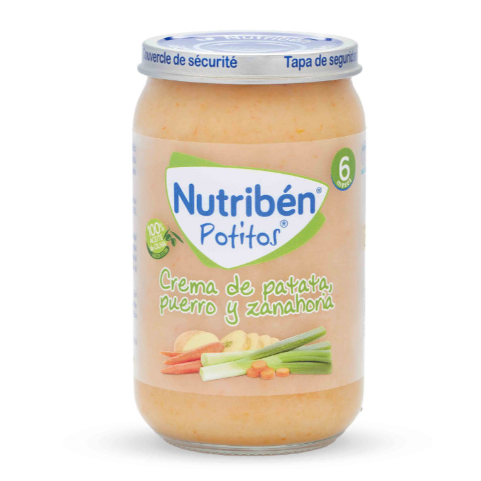 NUTRIBEN la mejor alimentación infantil, potitos y papillas Potito Crema de patata, puerro y zanahoria