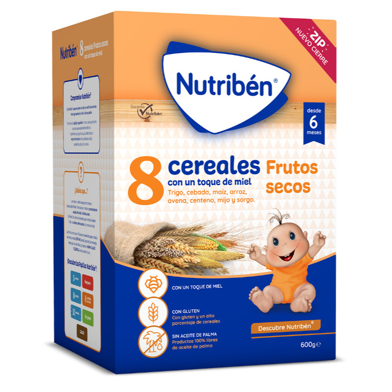 NUTRIBEN la mejor alimentación infantil, potitos y papillas Nutribén® 8 Cereales con un toque de miel Frutos secos
