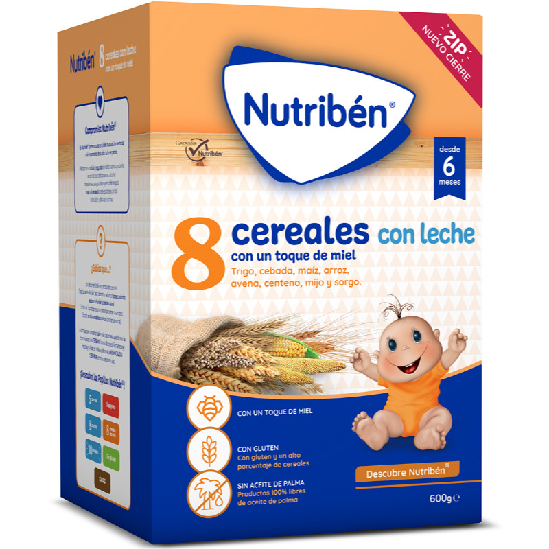 NUTRIBEN la mejor alimentación infantil, potitos y papillas Nutribén® 8 Cereales con un toque de miel con leche adaptada