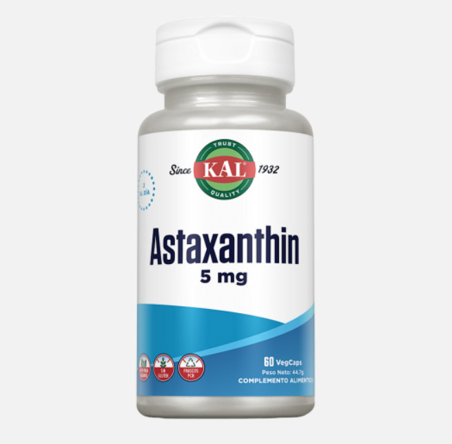 Comprar en Gran Farmacia Andorra KAL Astaxanthin- 60 Vegcaps. Apto para veganos. Sin gluten.