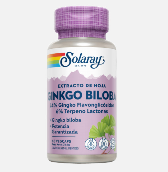 Comprar en Gran Farmacia Andorra SOLARAY Ginkgo Biloba-60 VegCaps. Sin gluten. Apto para veganos