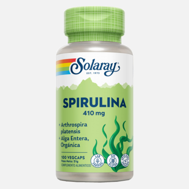 Comprar en Gran Farmacia Andorra SOLARAY Espirulina-100 VegCaps. Sin gluten. Apto para veganos